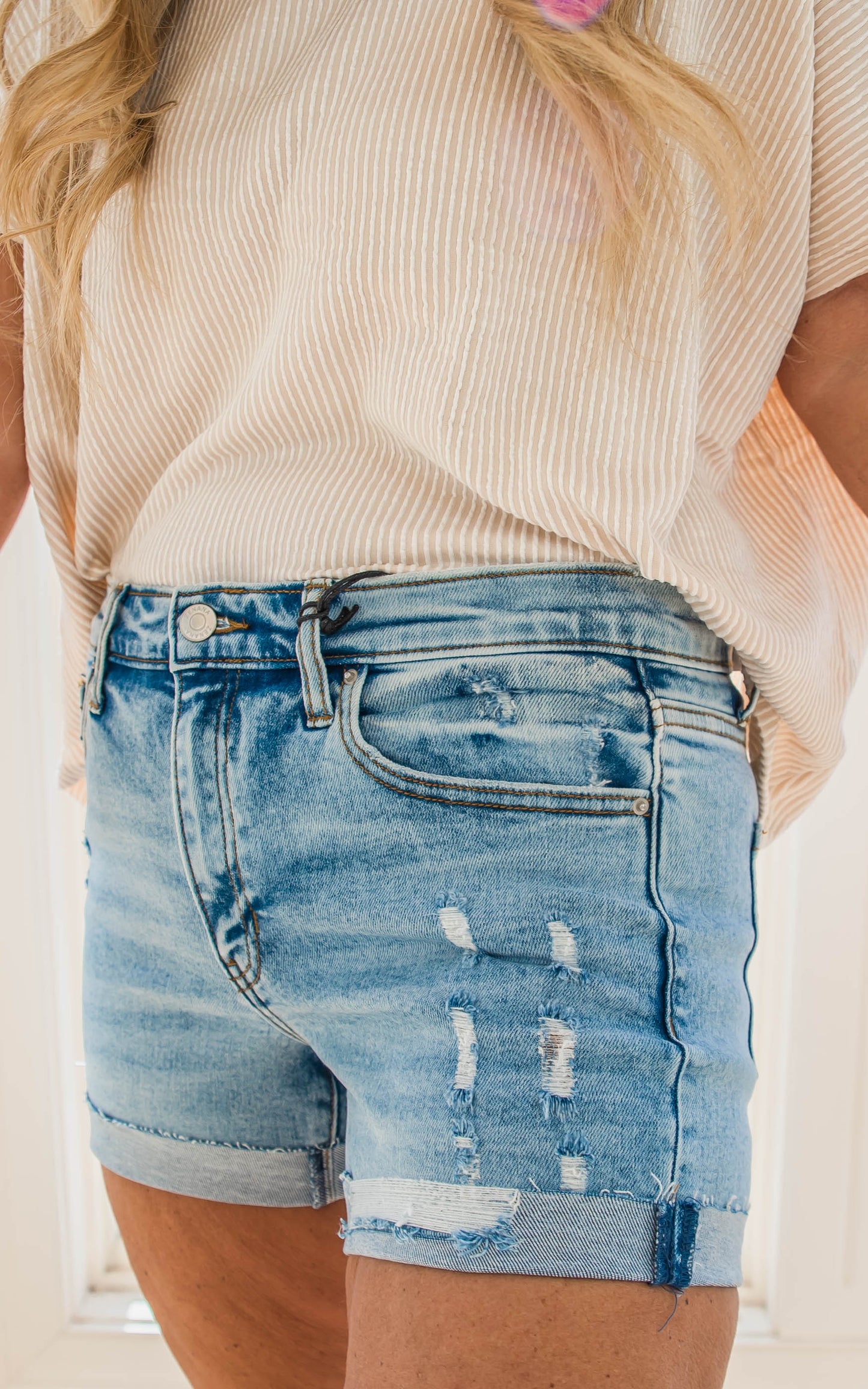 Cuffed Raw Hem Denim Shorts