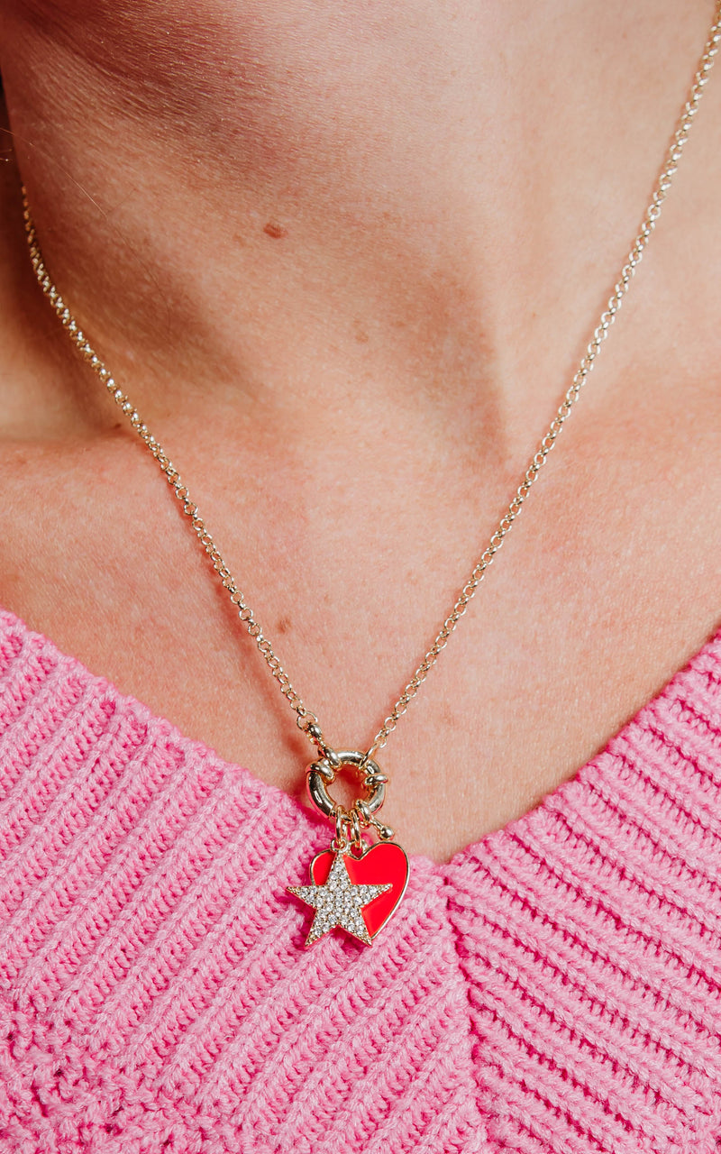Red Heart & Star Necklace - Final Sale