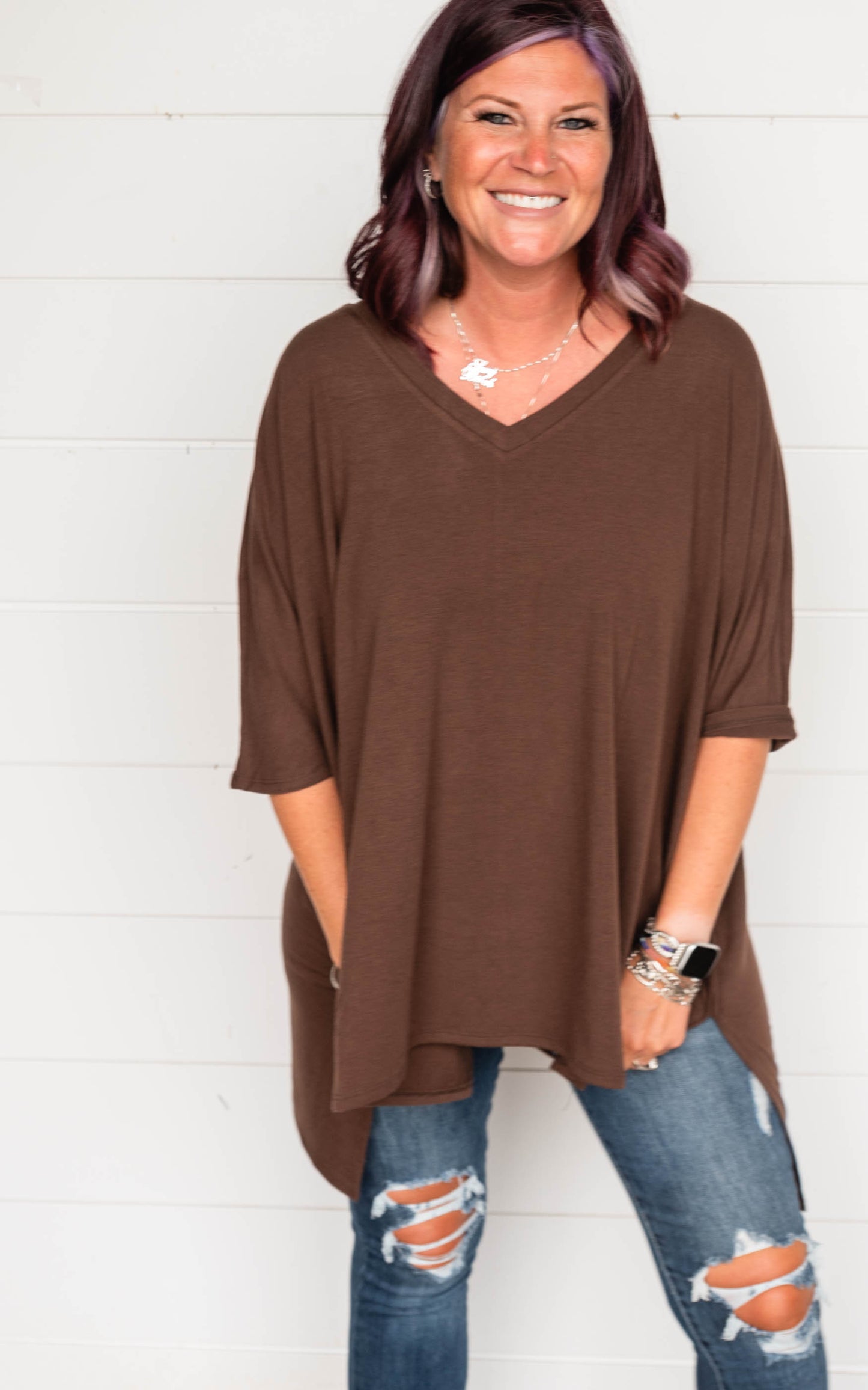 Oversized V-Neck Tunic Top - Final Sale*