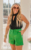 Kelly Green Faux Leather Pocket Shorts