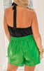 Kelly Green Faux Leather Pocket Shorts