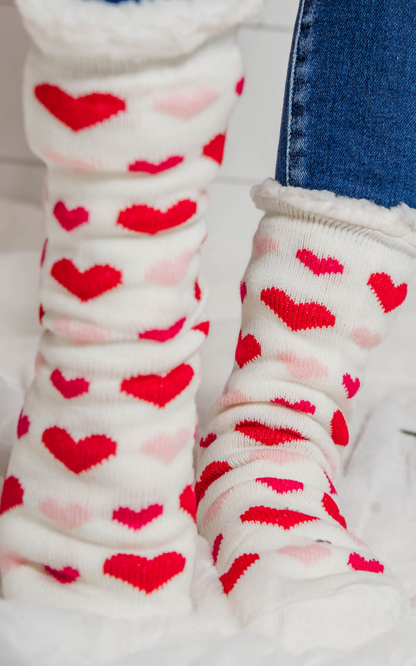 Heart fuzzy gripper socks