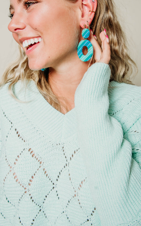 minty blue circle earrings