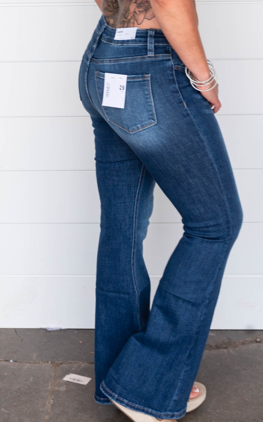 Mid Rise Denim Flare JEans vervet