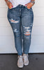 high rise distressed denim 