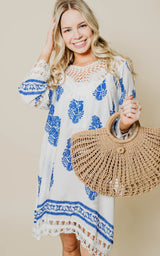 blue white crochet dress