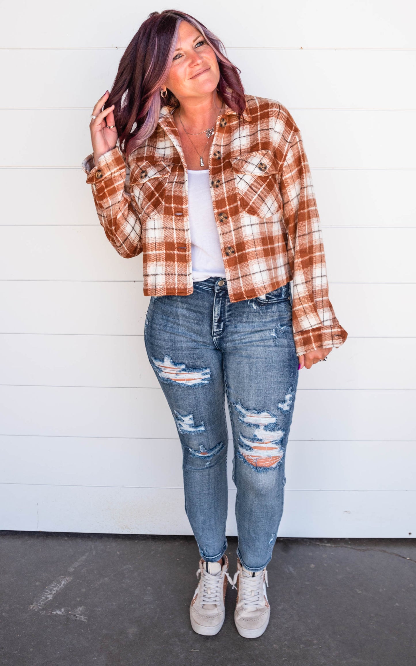 plaid cropped shacket 