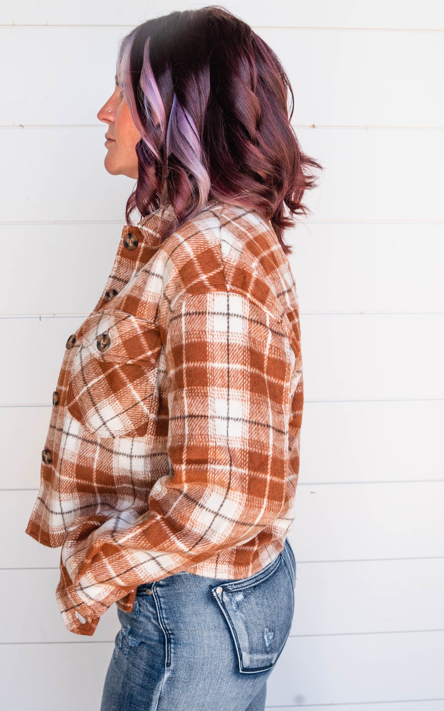 clay plaid button down shacket 