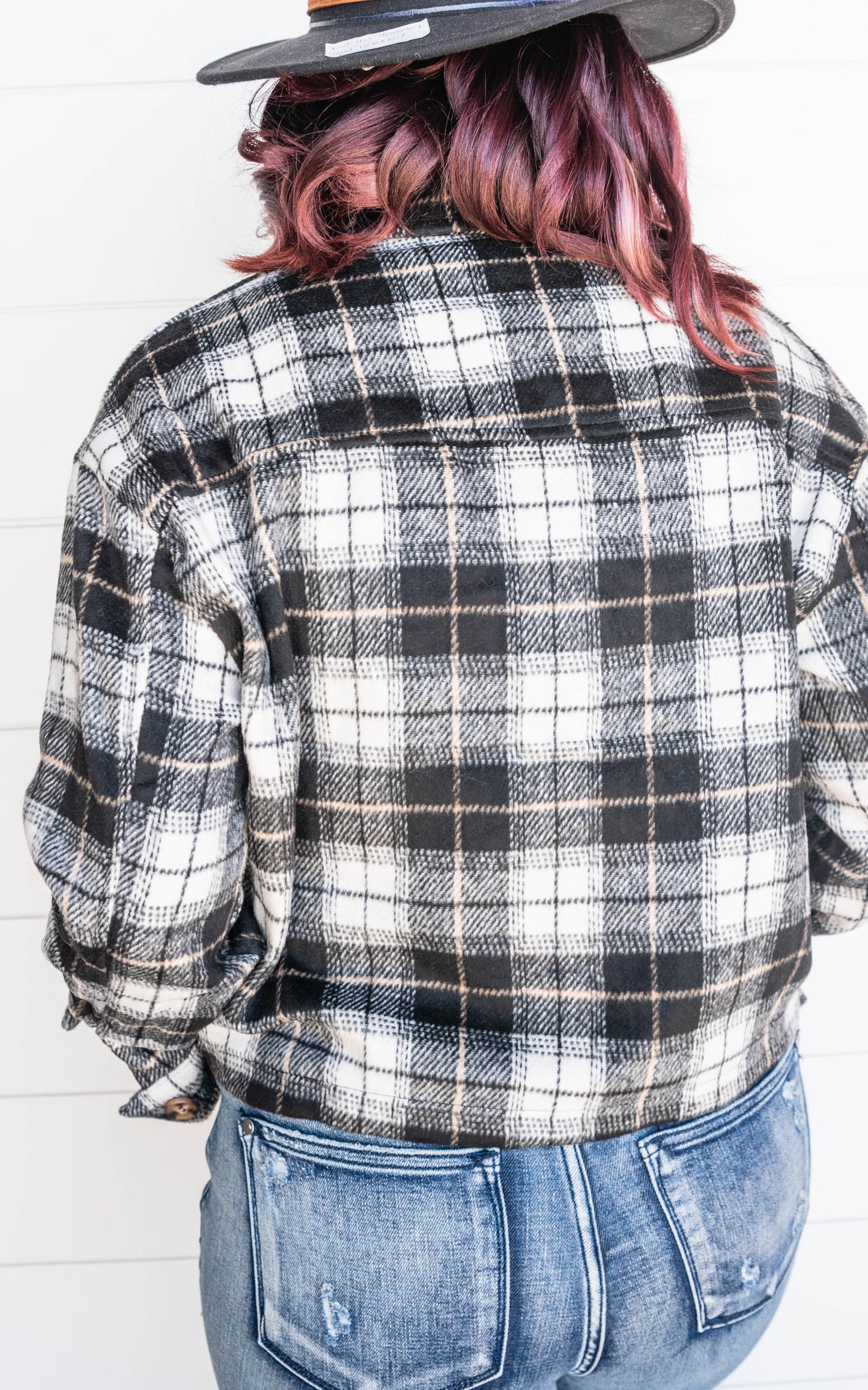 Plaid Button Down Cropped Shacket - Black - Final Sale