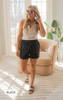 Black Cotton Drawstring Waist Shorts