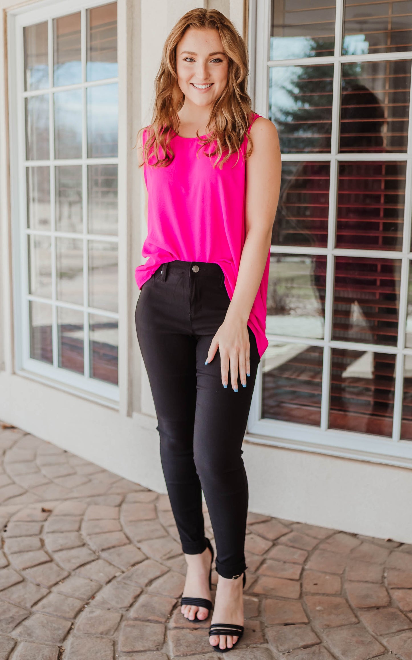 bright pink tank top 