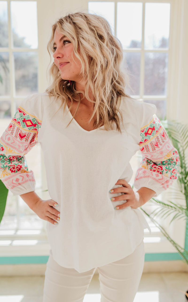 linen embroidered blouse 