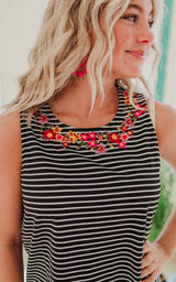 Embroidered Stripe Tank Top - Final Sale