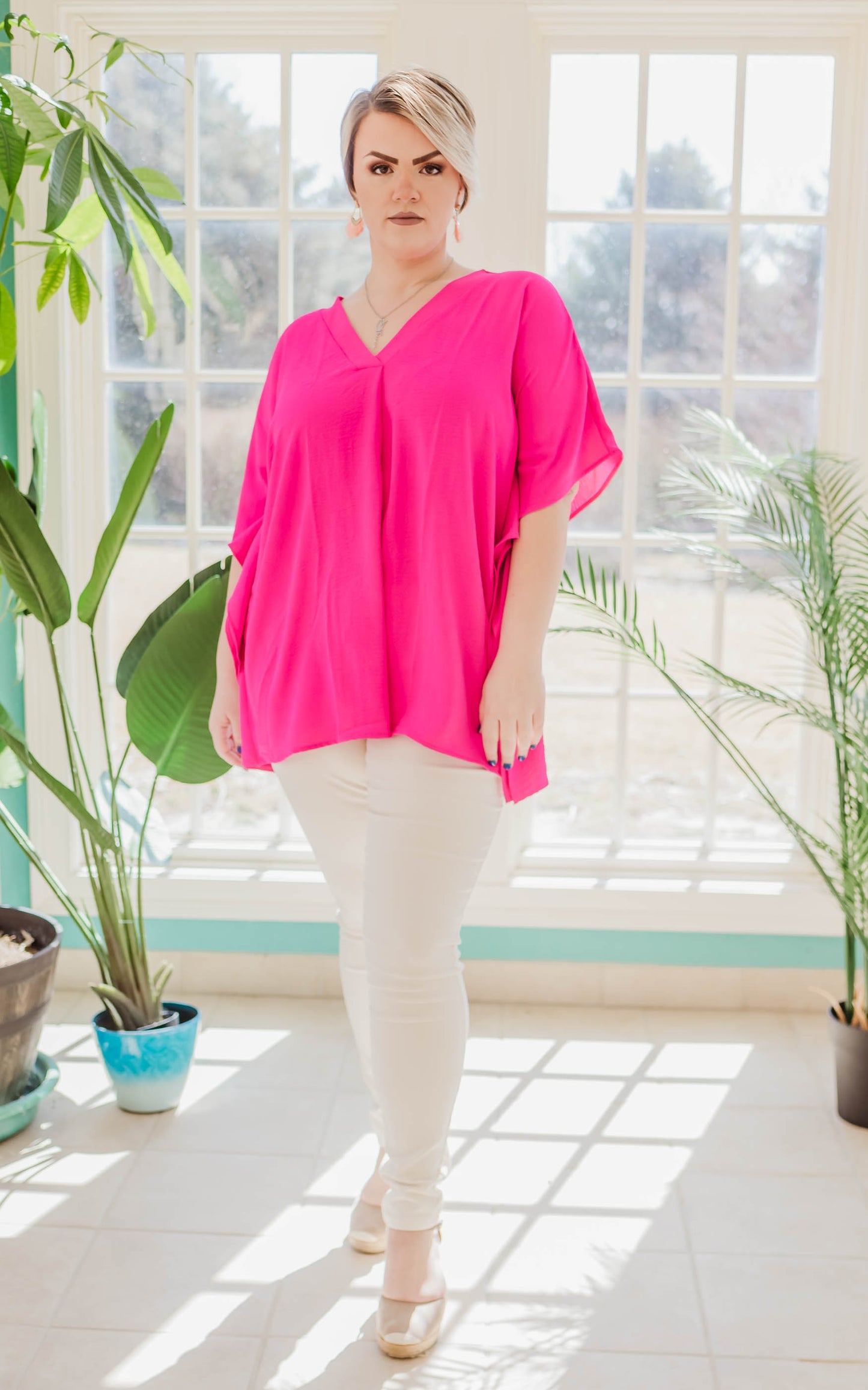 fuchsia vneck oversized tunic 