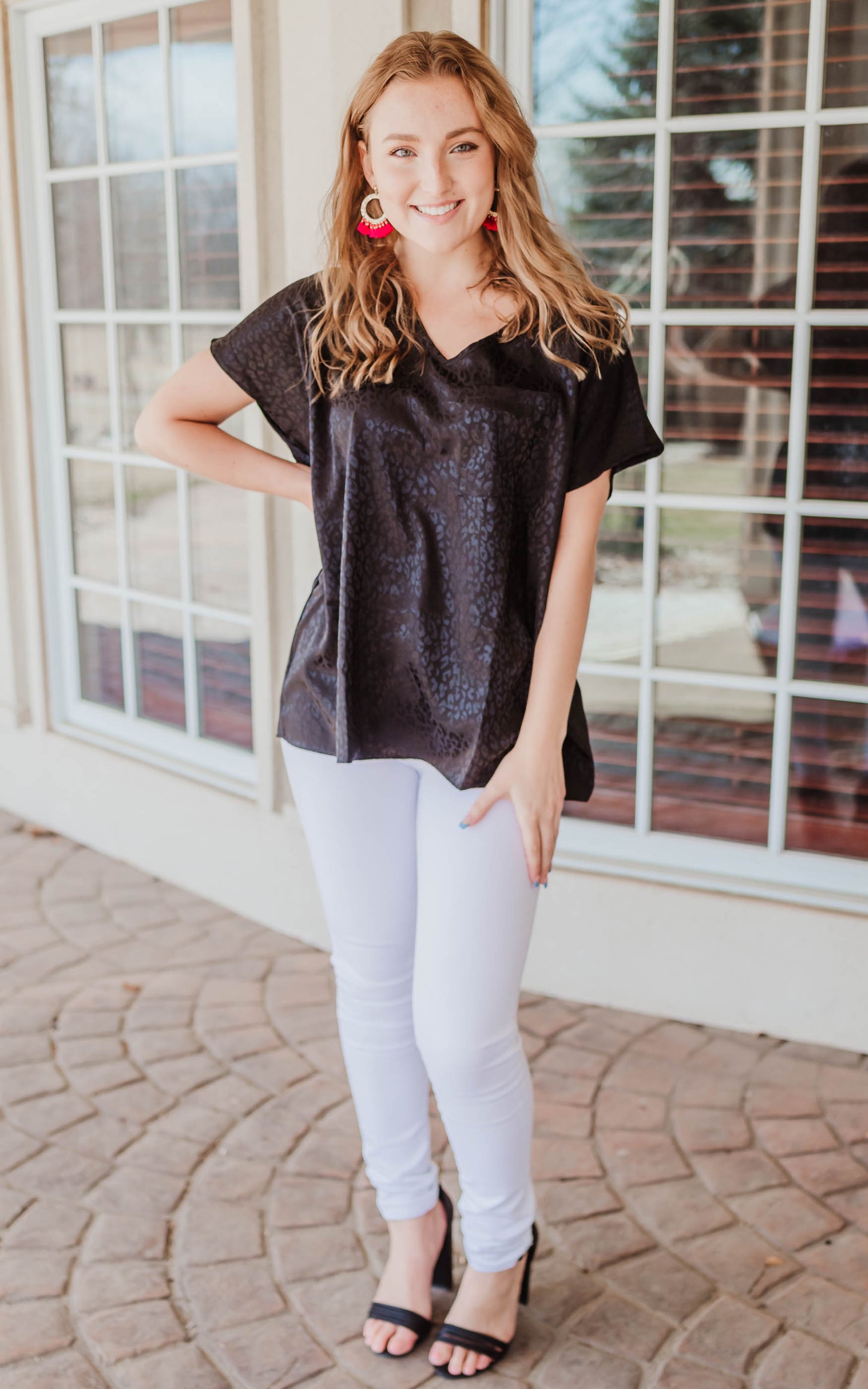 black jacquard leopard blouse 