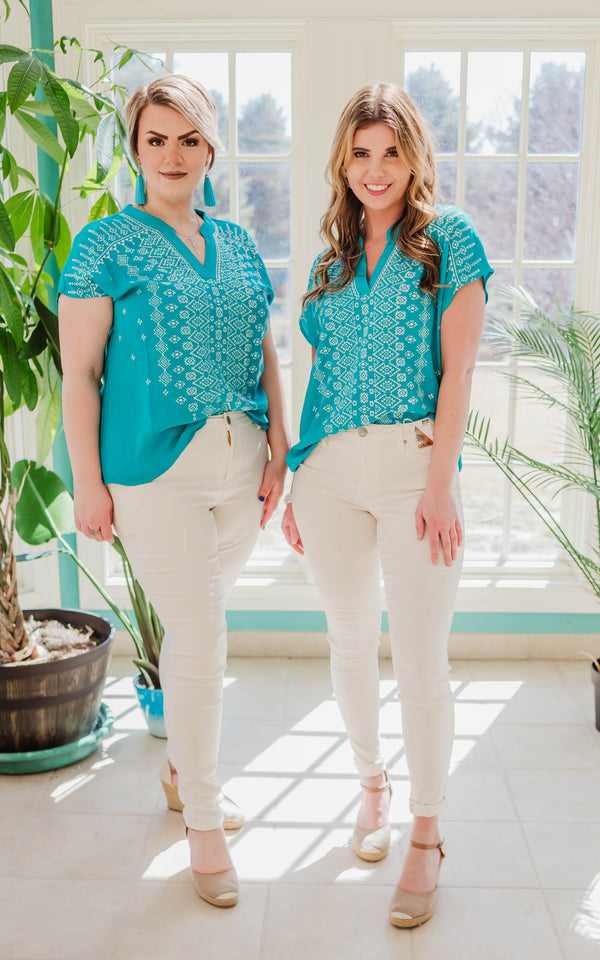 TEAL EMBROIDERED SHIRT 