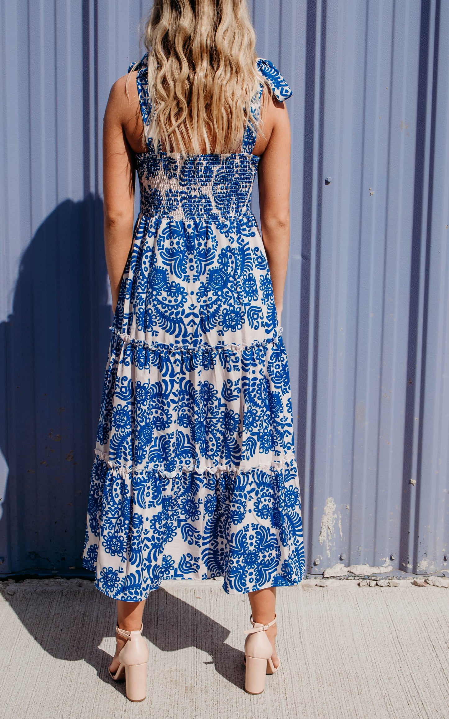 White Dress with Blue Floral