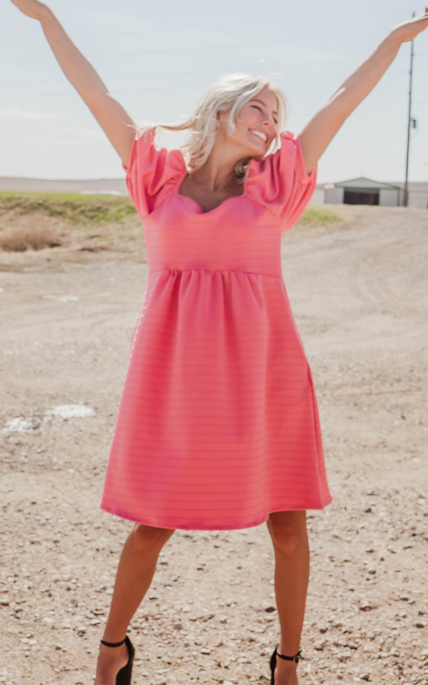 Coral Jacquard Babydoll Dress