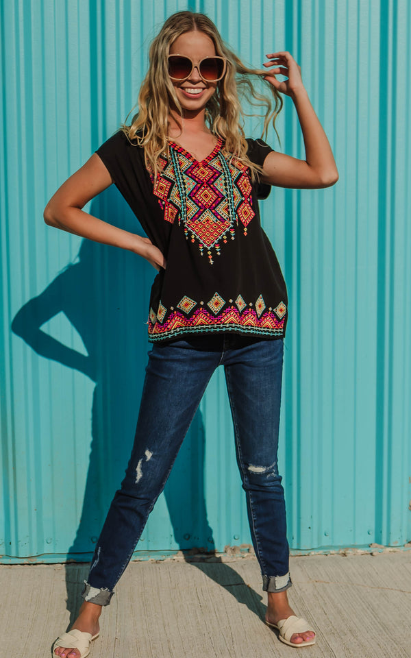 black embroidered top 