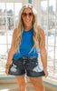 ZENANA DARK WASH Distressed Denim Shorts