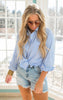 Oversized Light Blue & Ivory Stripe Button Down Top