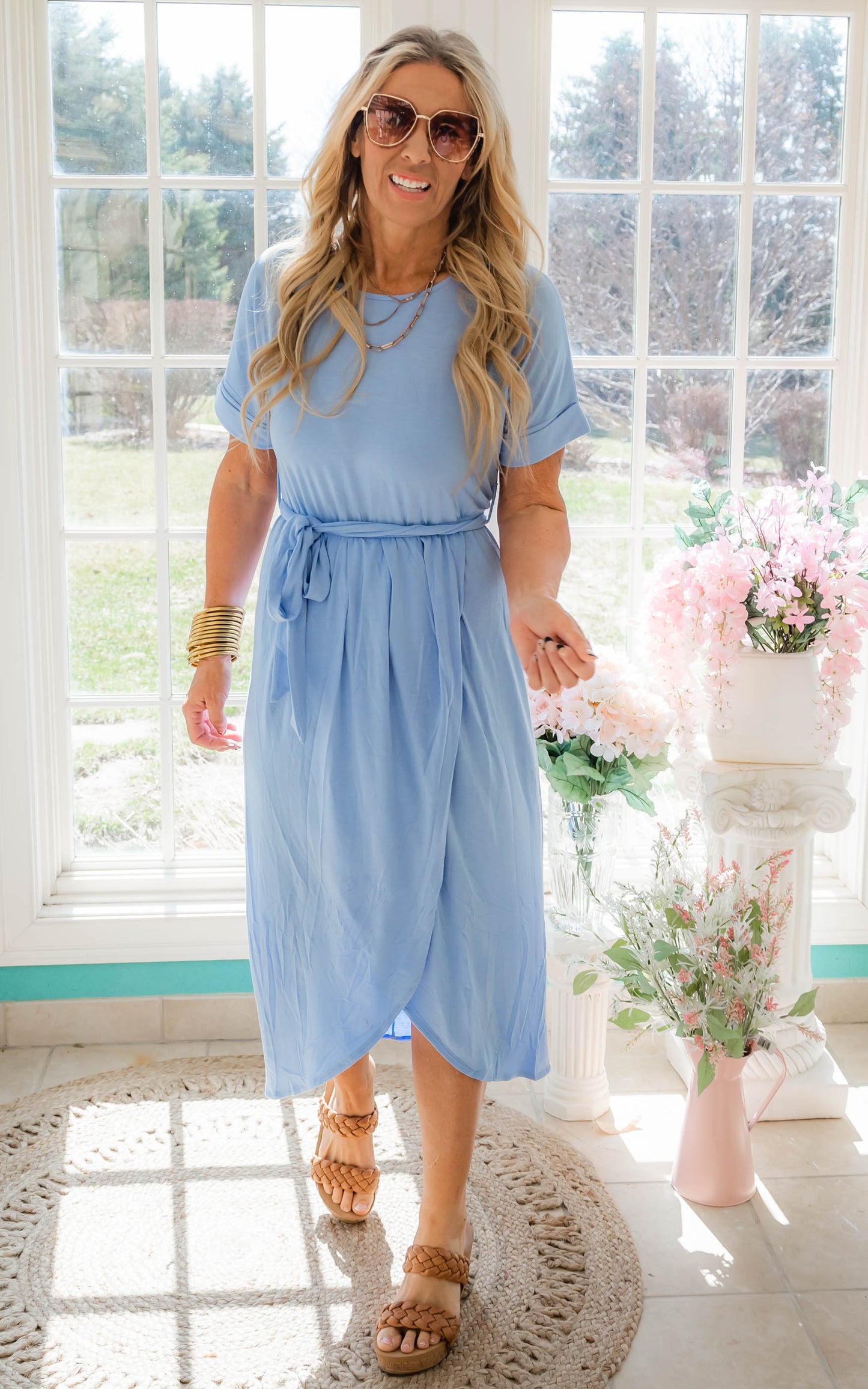 short sleeve spring blue dress