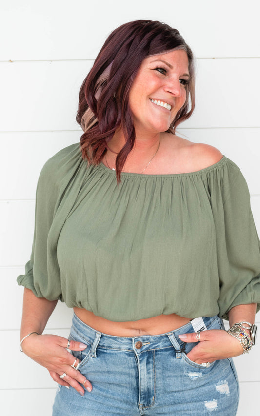 olive off the shoulder top 