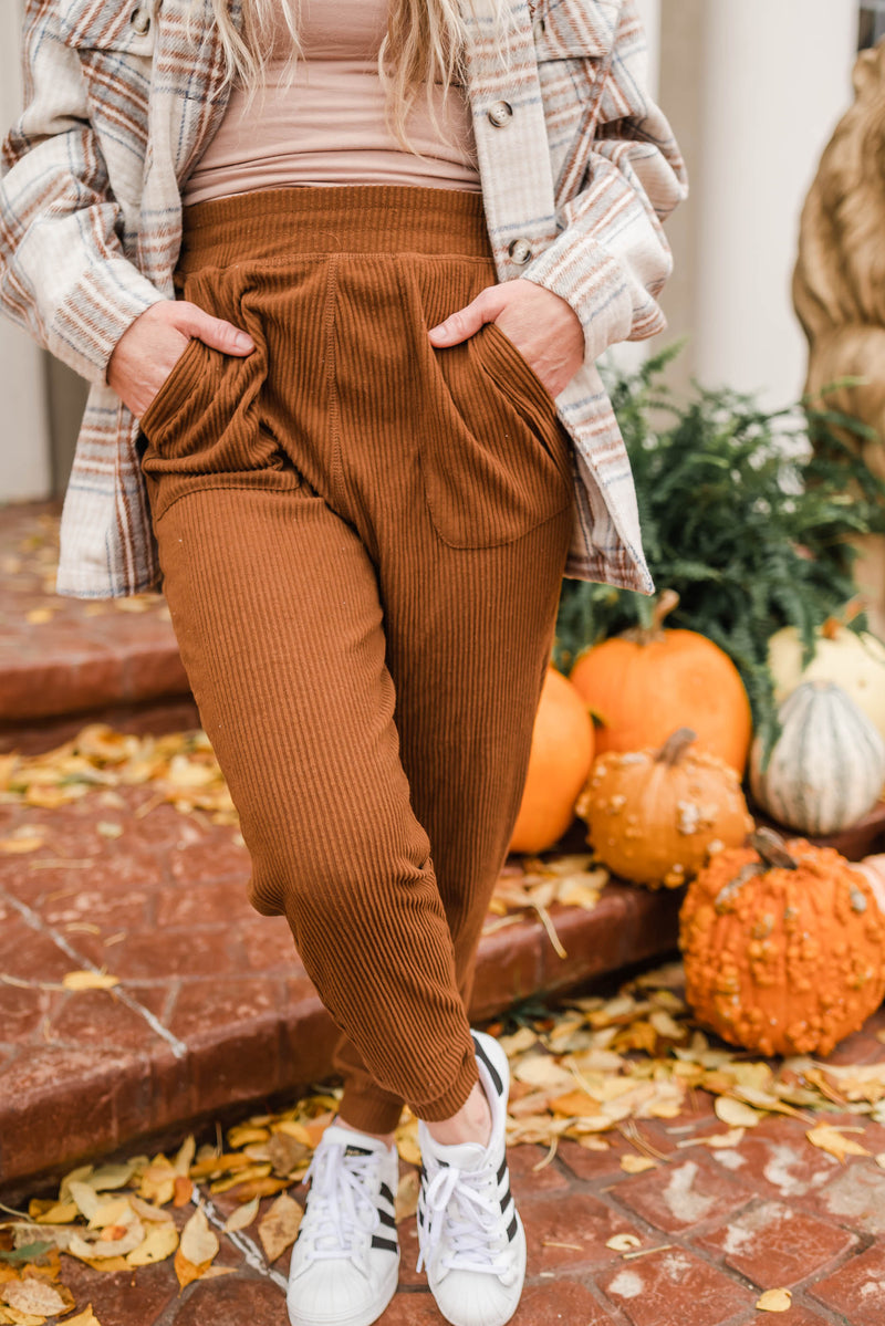 Toffee Ribbed Joggers - Mono B - Final Sale