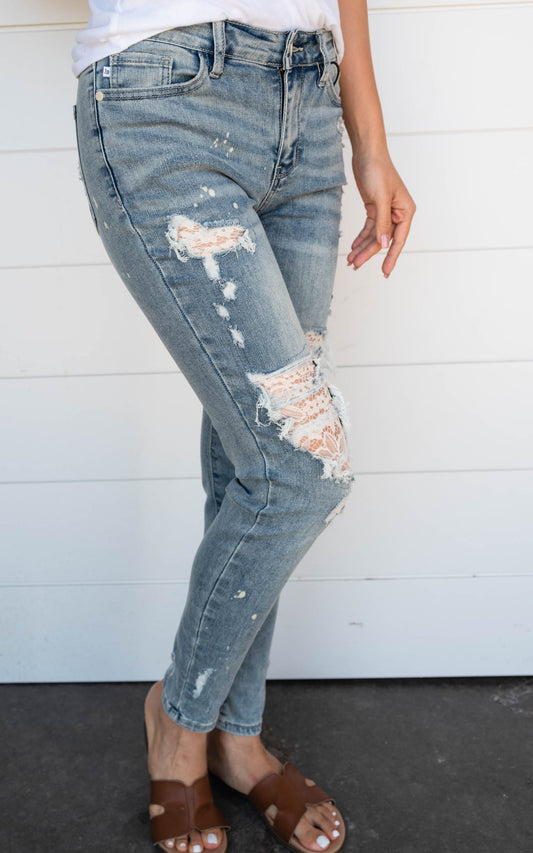 lace patch denim 