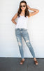 mid rise lace skinny denim