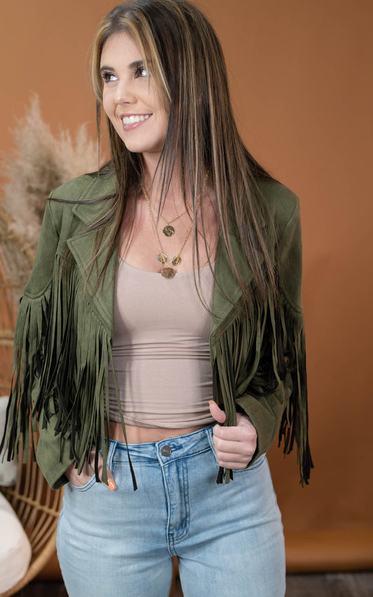 olive fringe jacket 