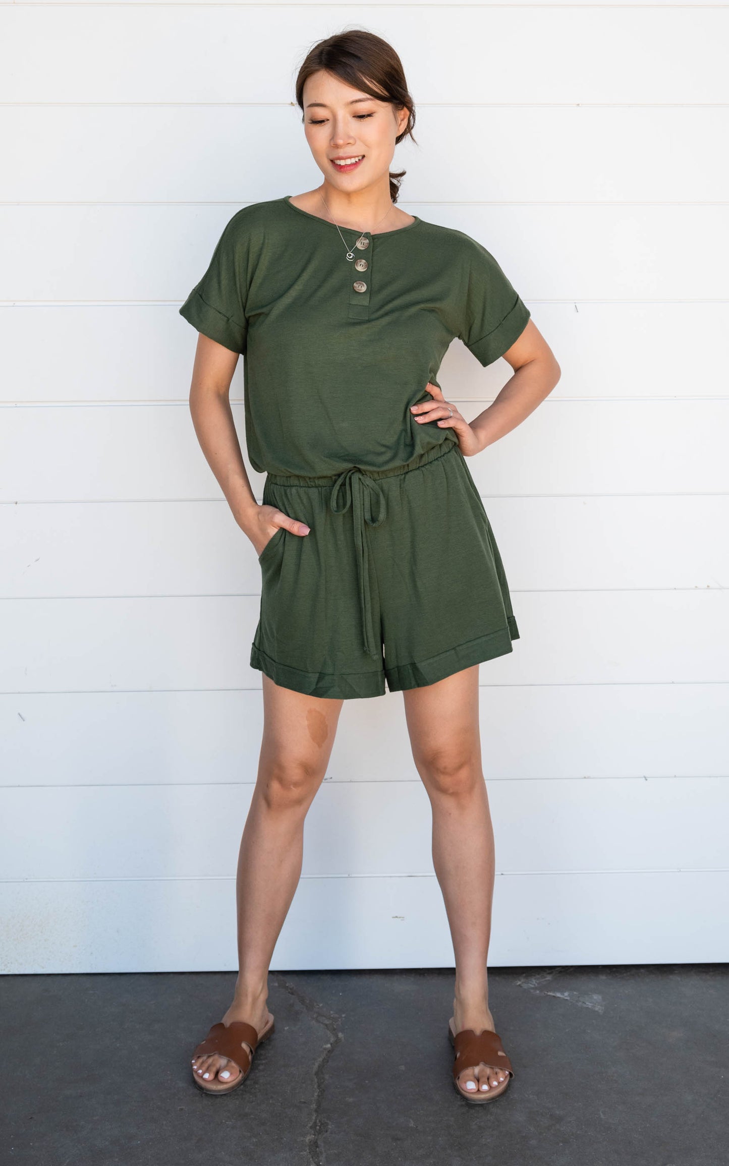 olive short romper 