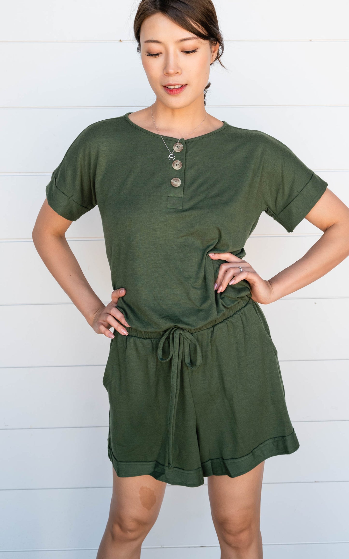 olive short romper 