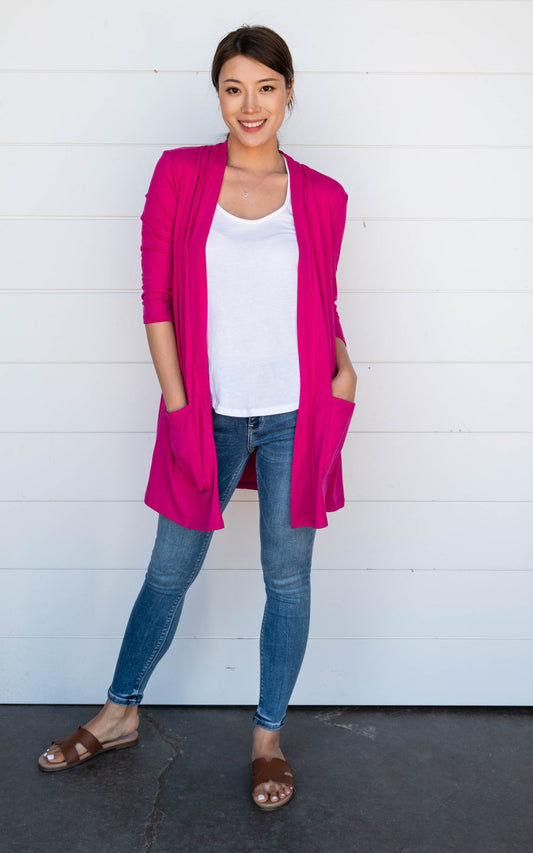 fuschia cardigan 