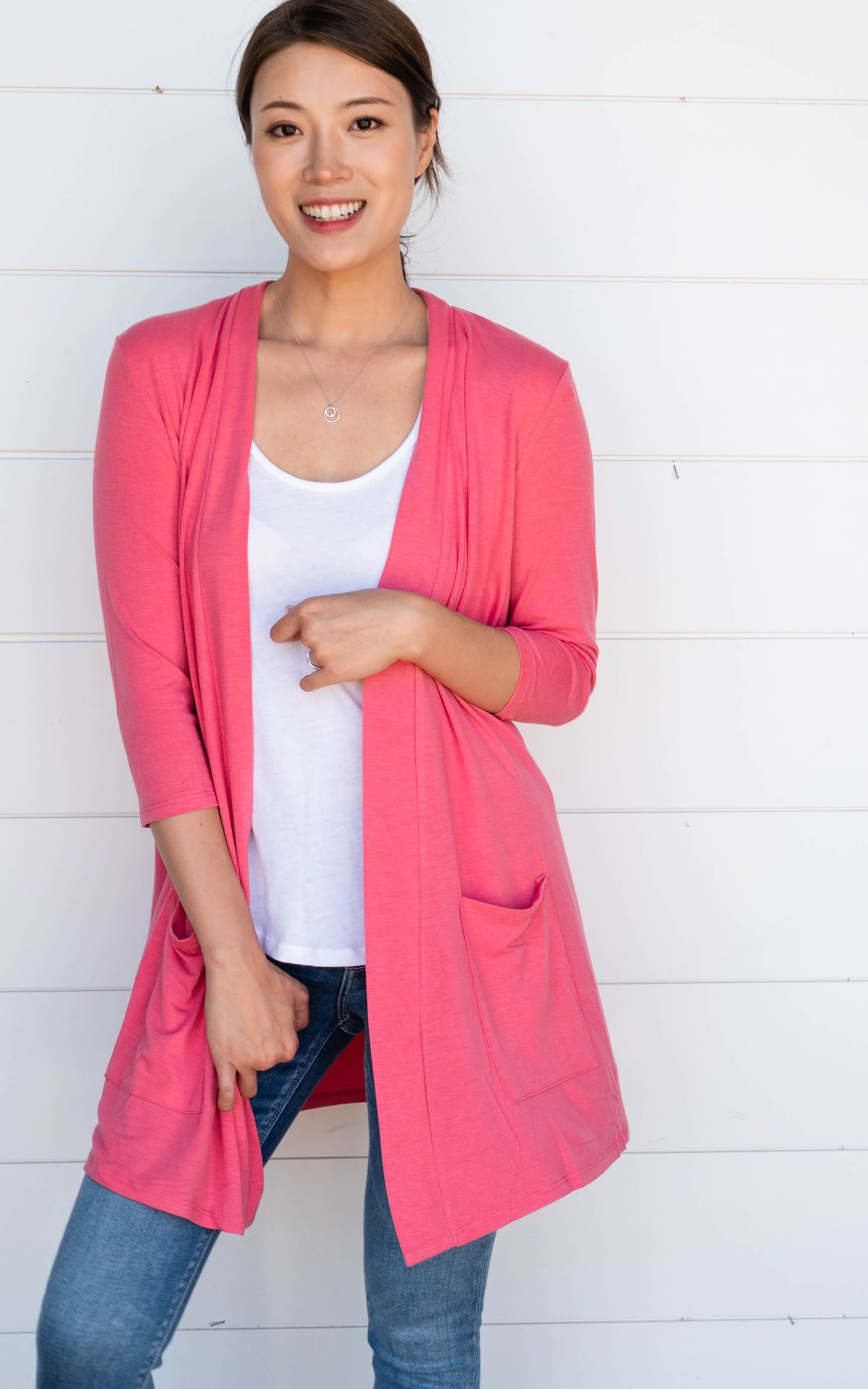 coral 3/4 sleeve cardigan 