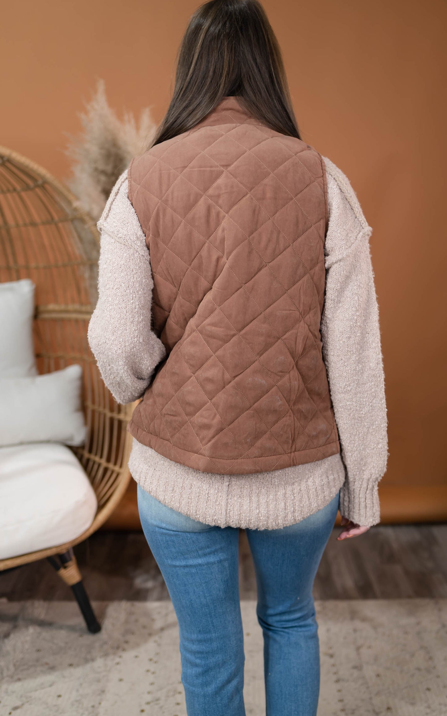 camel quilted vest 