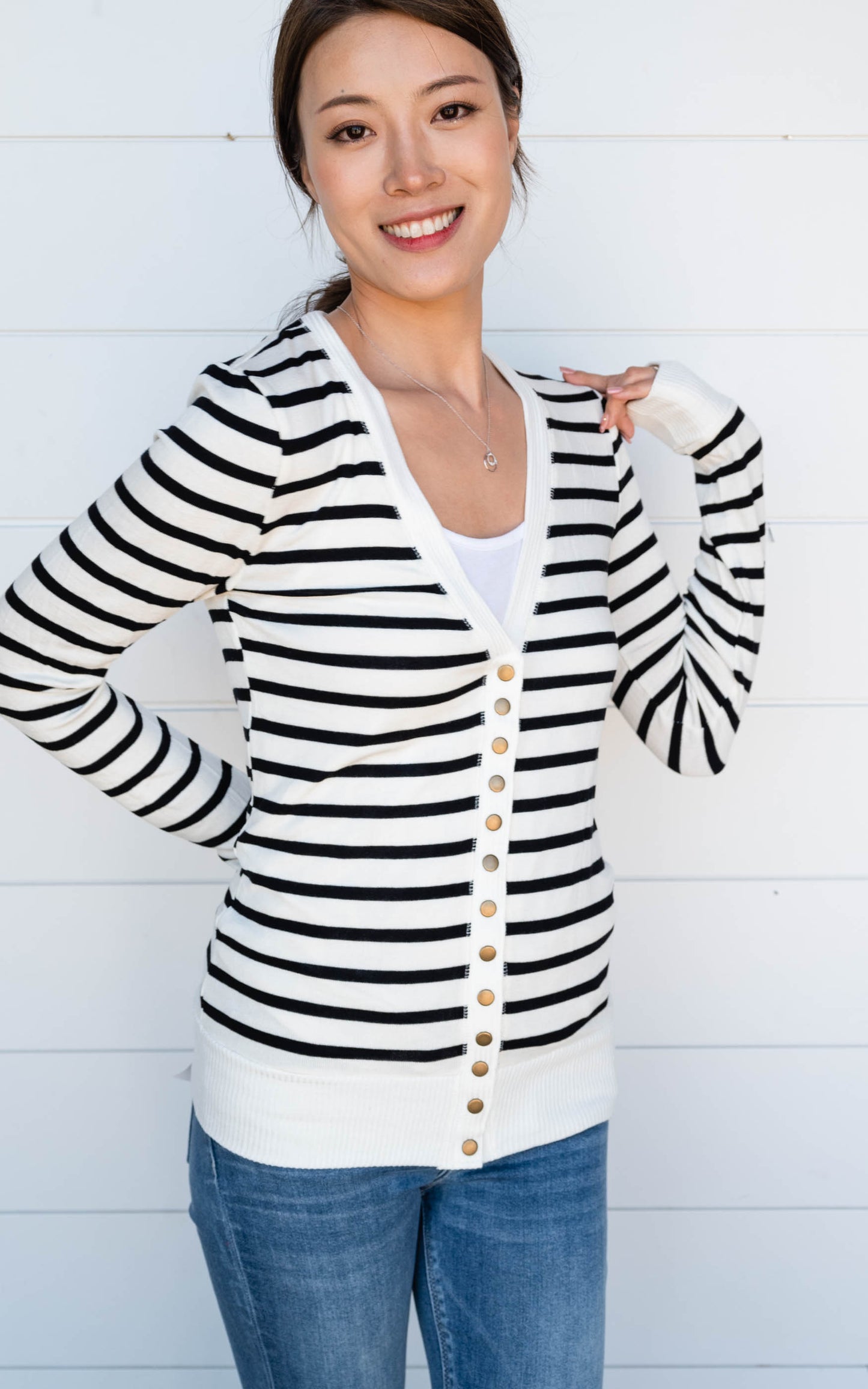 Striped Snap Front Cardigan - Part 1 - Final Sale*