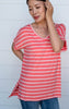 coral stripe short sleeve top 