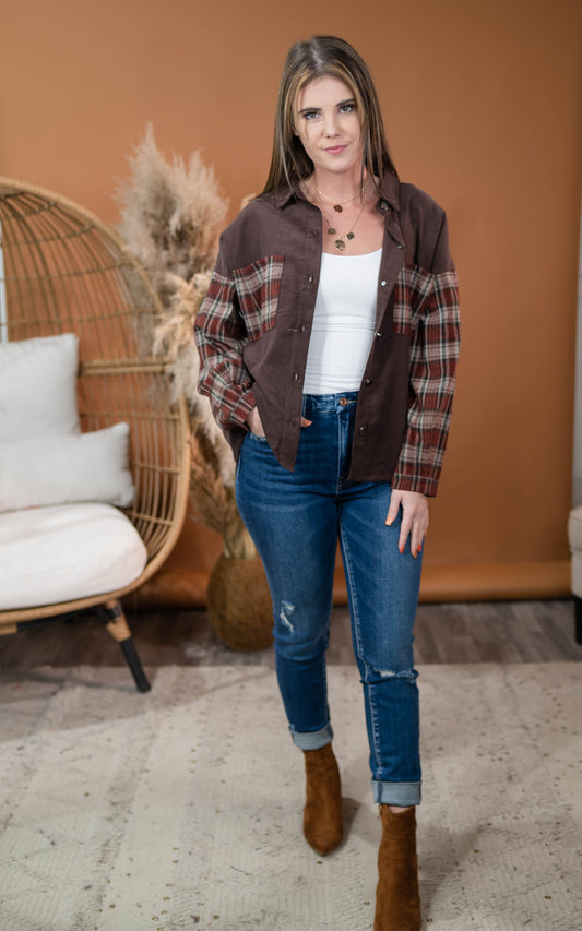 corduroy brown plaid top 