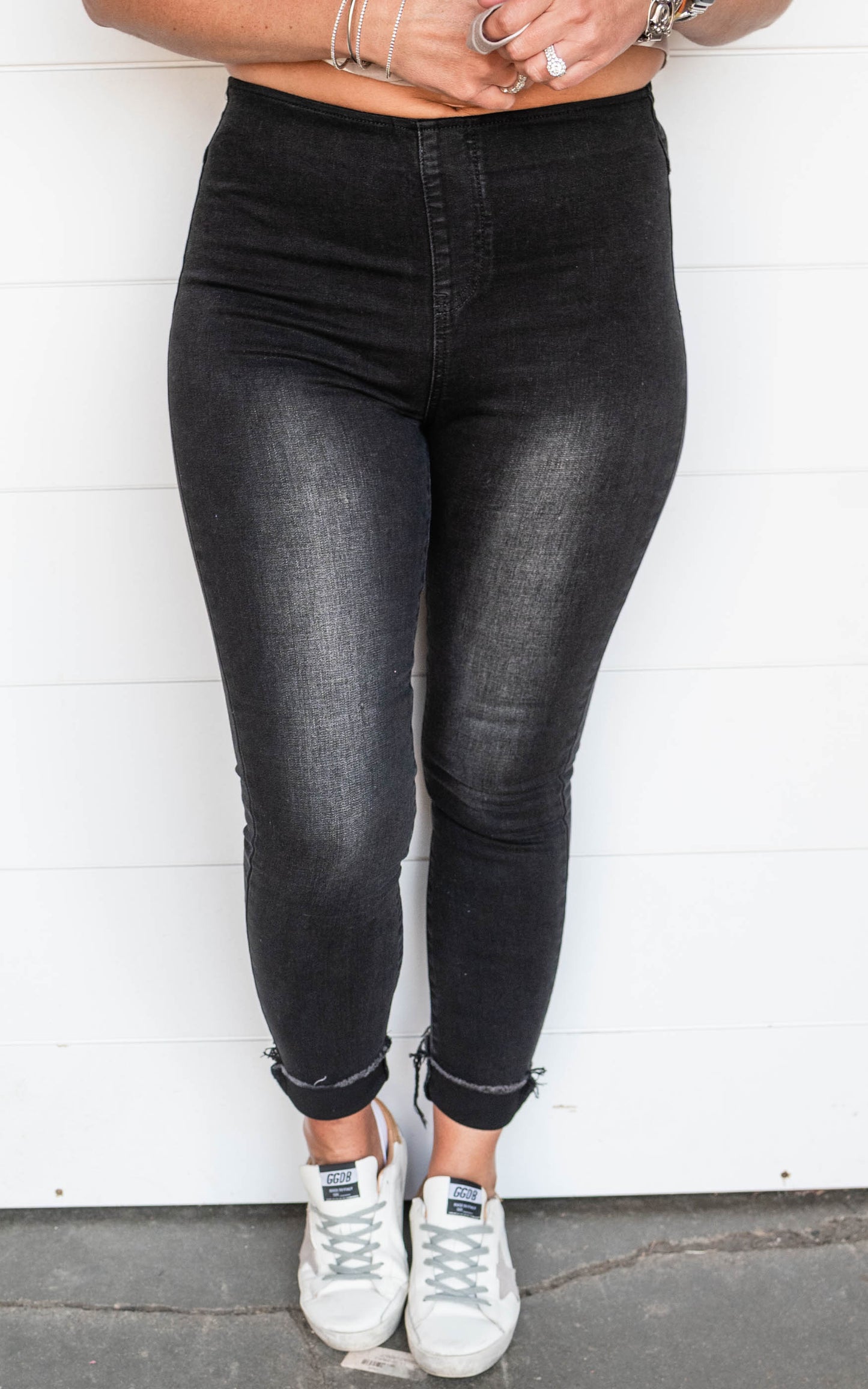 RISEN On the Go High Rise Elastic Waistband Skinny Jeggings - Final Sale