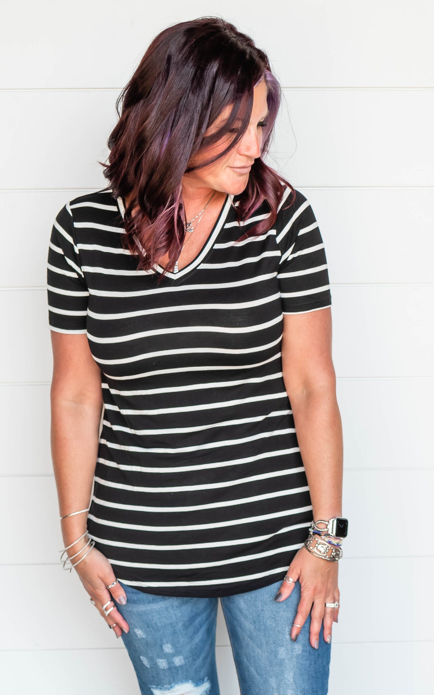 black white stripe tee 