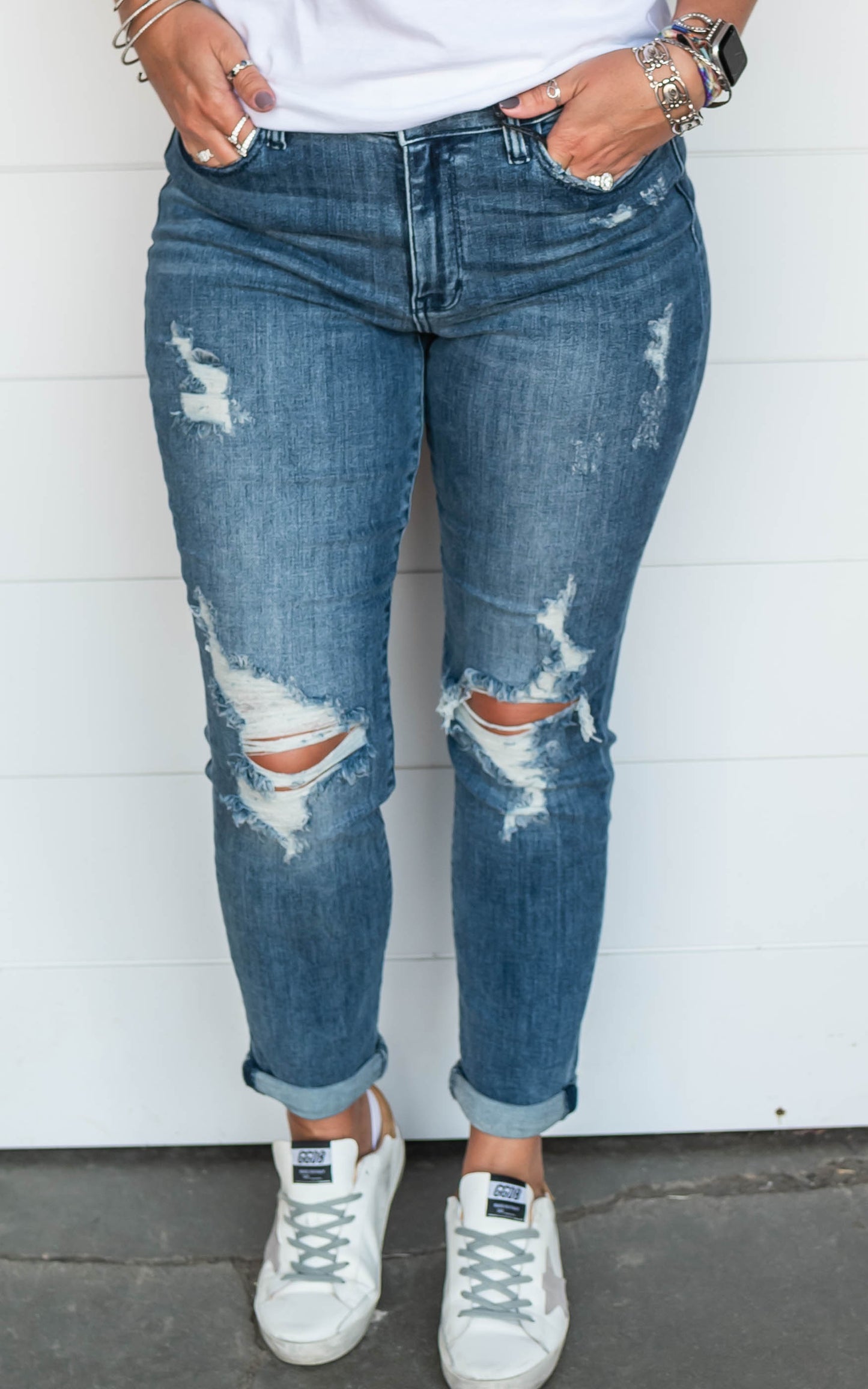 Dark Wash Hi Rise Boyfriend Denim Jeans- Judy Blue - Final Sale