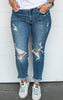 Dark Wash Hi Rise Boyfriend Denim Jeans- Judy Blue - Final Sale