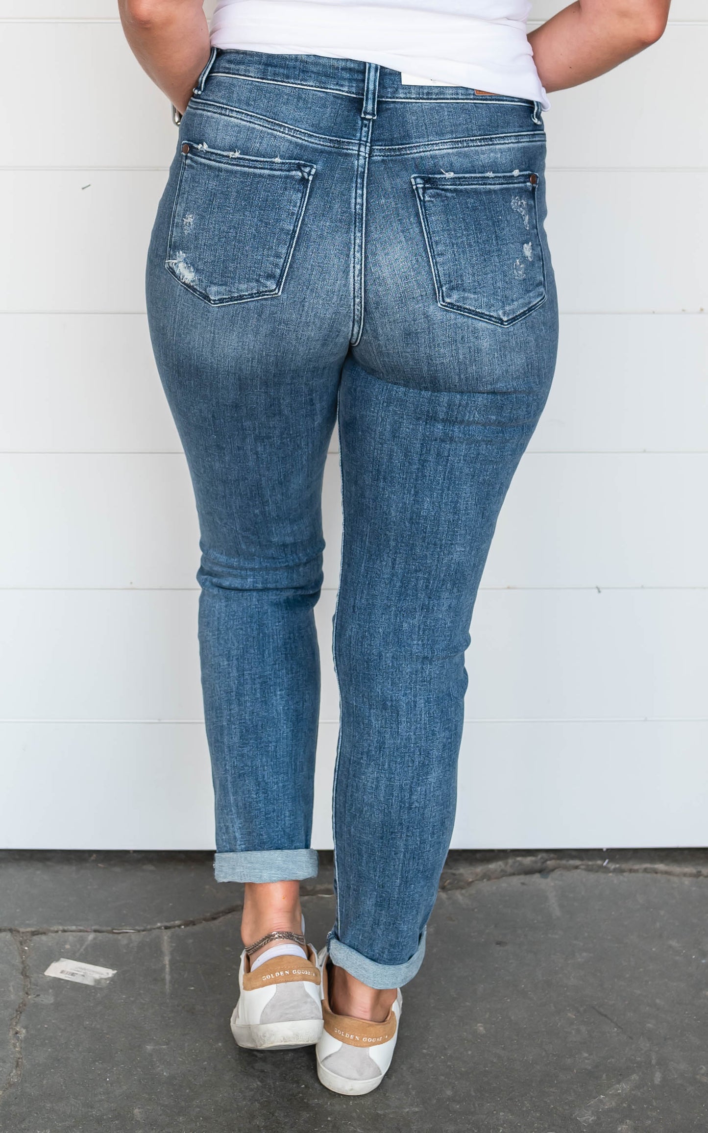 Dark Wash Hi Rise Boyfriend Denim Jeans- Judy Blue - Final Sale