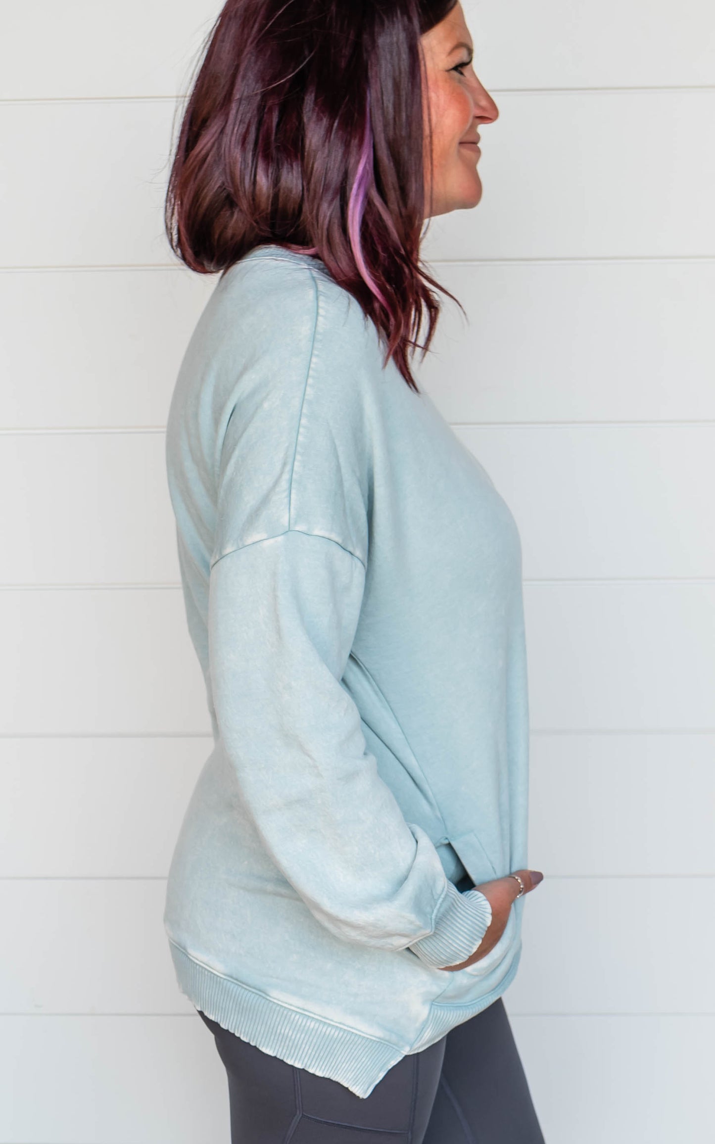 blue acid wash crewneck 