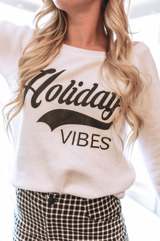 Holiday Vibes Slouchy Sweatshirt | WHITE - BAD HABIT BOUTIQUE 