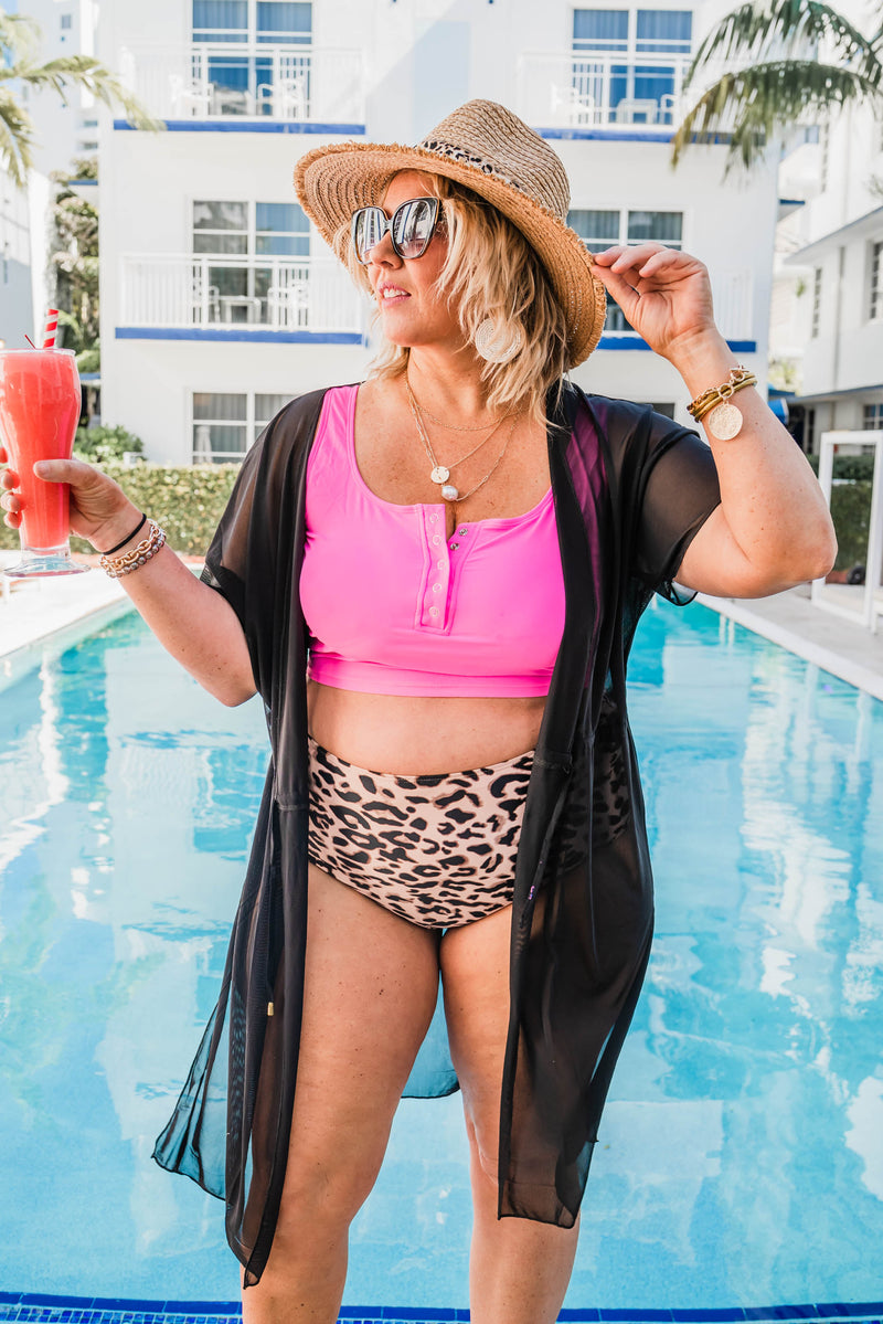 Hot Pink Tankini Leopard Two Piece Bikini Swimsuit - Final Sale