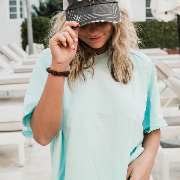 Beach Hair Don't Care Trucker Hat with Anchor Mint