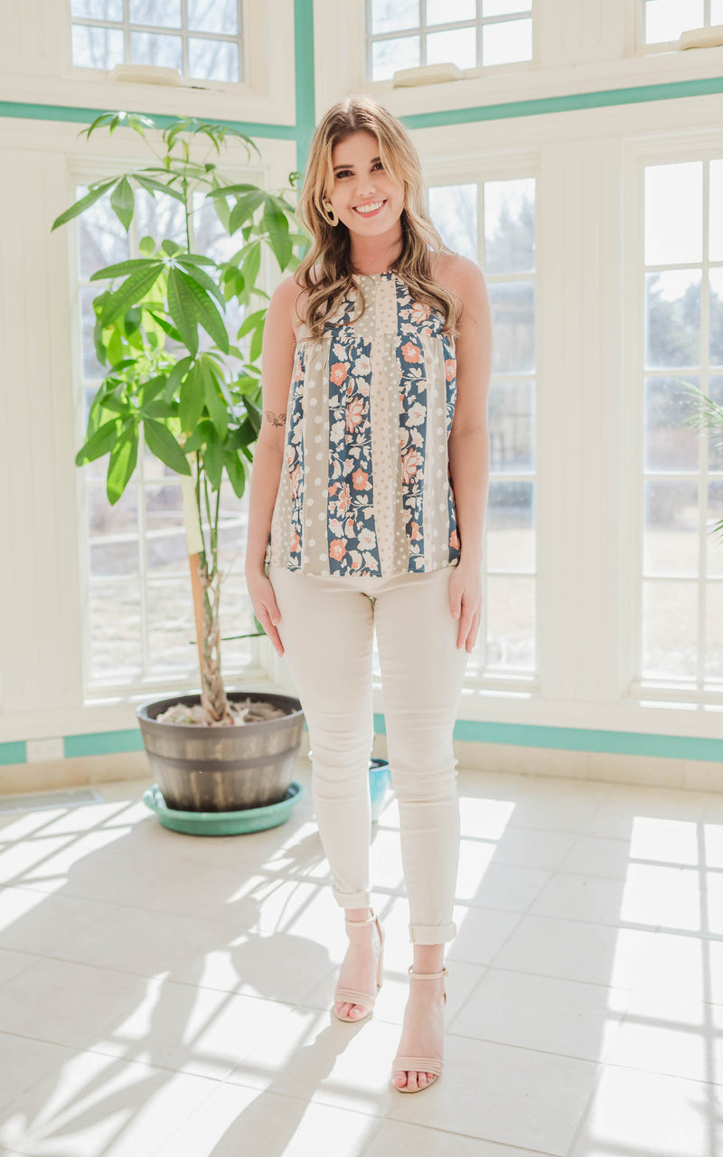 Pretty Fun Floral & Stripes Halter Top