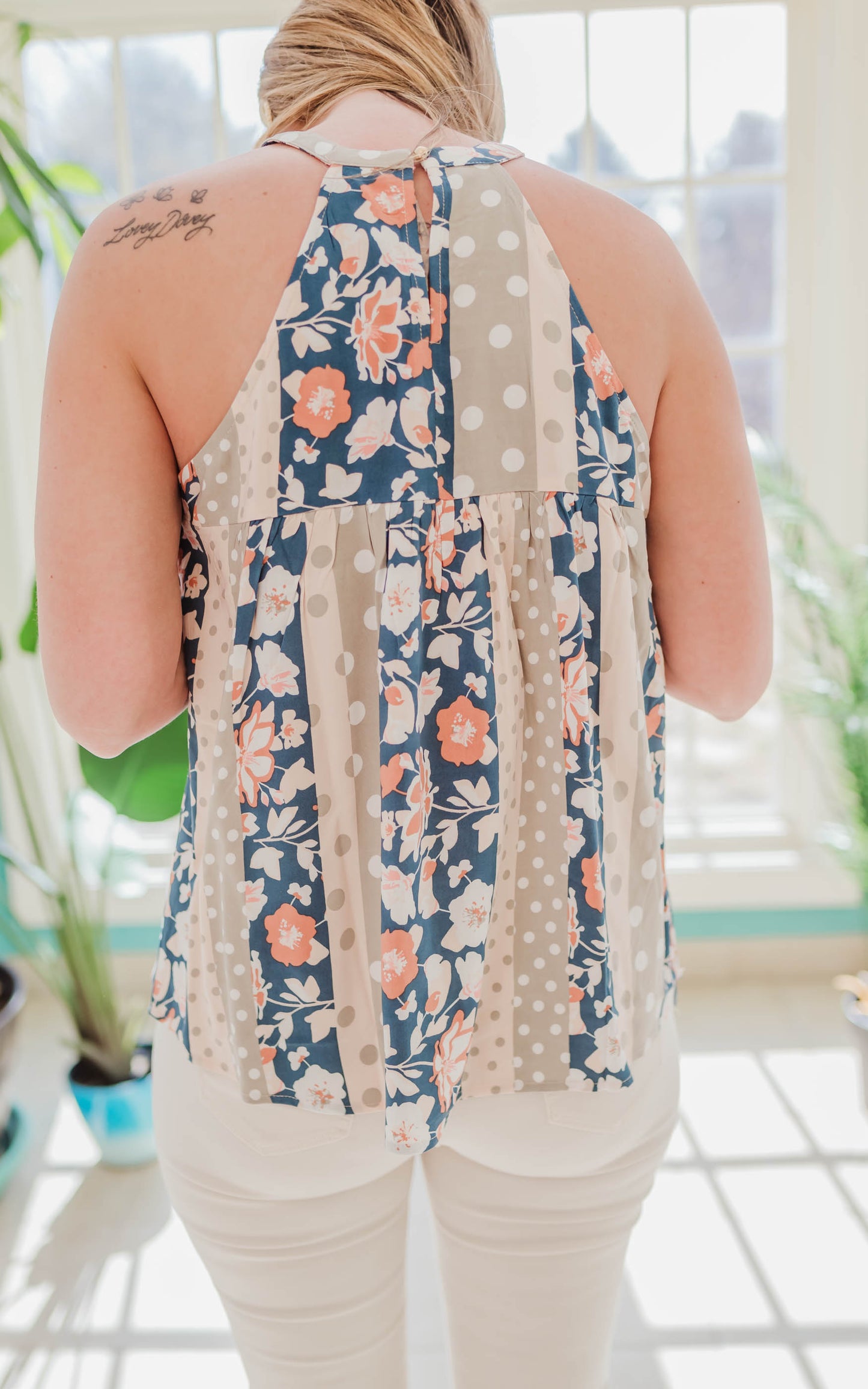 Pretty Fun Floral & Stripes Halter Top